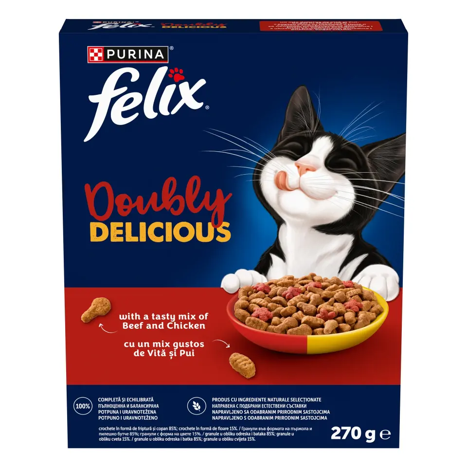 Hrana uscata pentru pisici Felix Doubly Delicious cu vita pui 270 gr