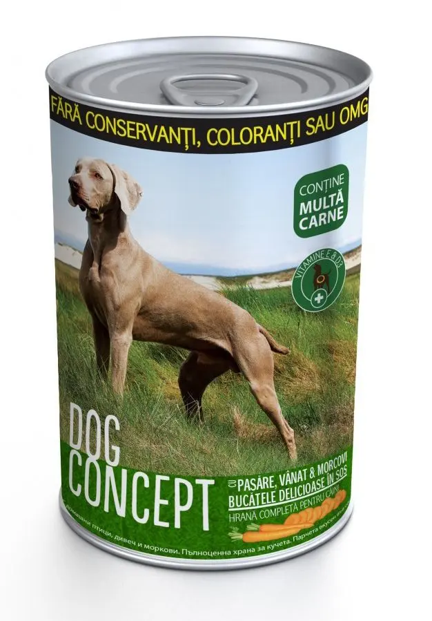 Hrana umeda caini, DOG CONCEPT Pasare, Vanat & Morcovi, 415 g