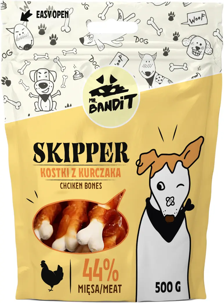 Recompense pentru caini Mr. Bandit SKIPPER, ase de pui, 500g