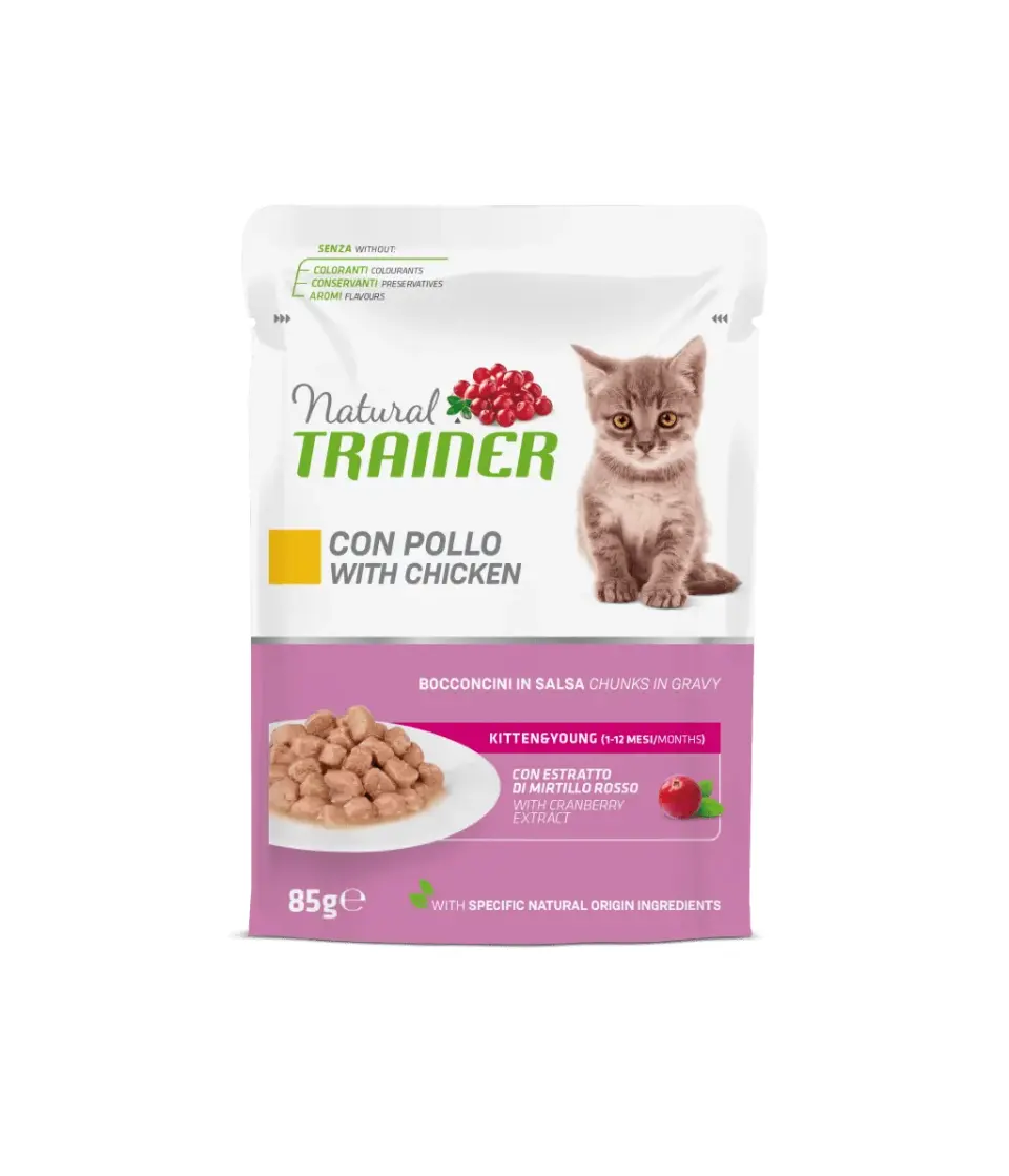 Natural Trainer, Kitten & Young cu Bucati de Pui in Sos, 85 g