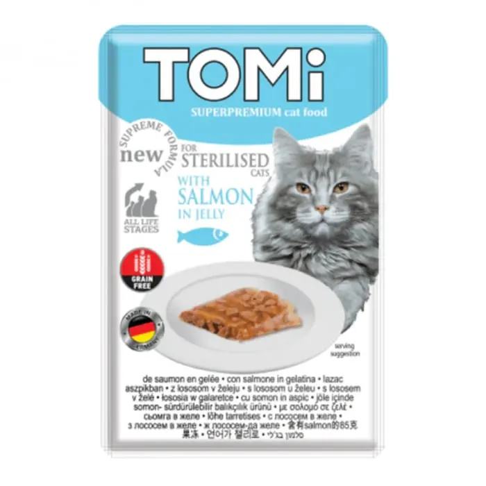 Hrana umeda pentru pisici Tomi Sterilised cu somon 85 gr