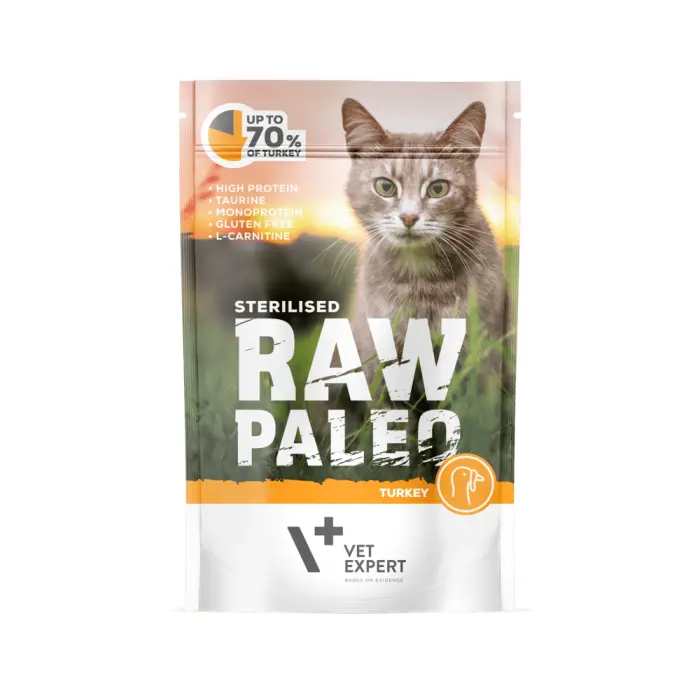 Hrana umeda pentru pisici Raw Paleo Adult Sterilised cu curcan 100 gr