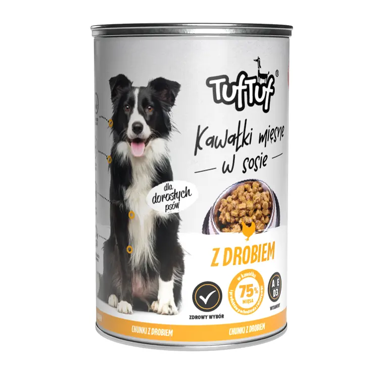 TUF TUF DOG -Hrana umeda CHUNKS cu PUI- conserva 1250g
