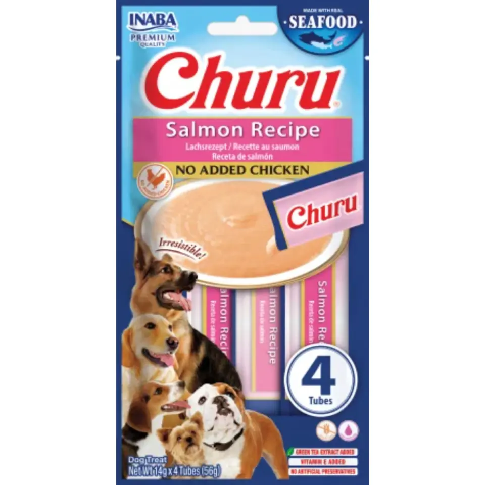INABA Churu, XS-XL, Somon, punguță recompense fără cereale câini, (piure), 56g