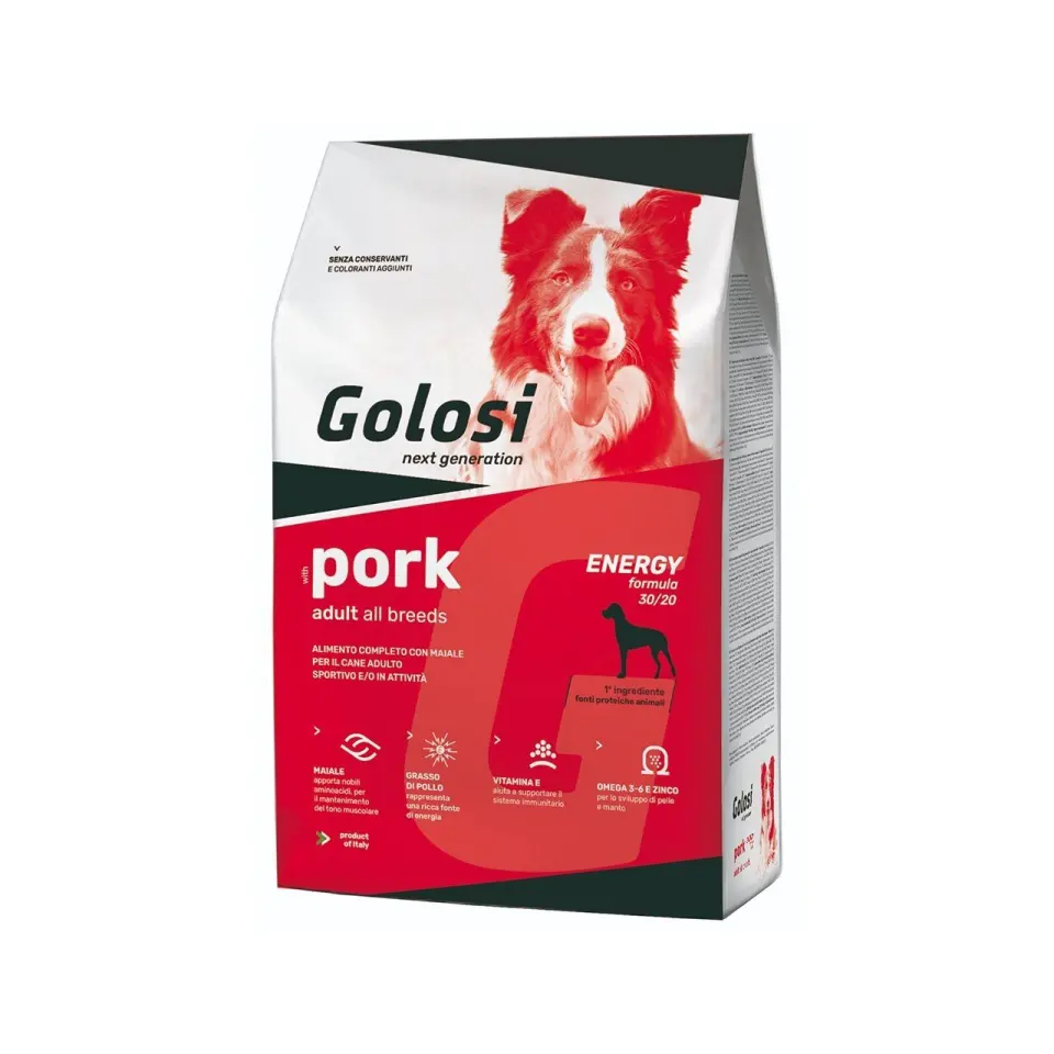 Hrana uscata premium caini, Golosi Dog Pork Adult All Breeds Energy, 12 kg