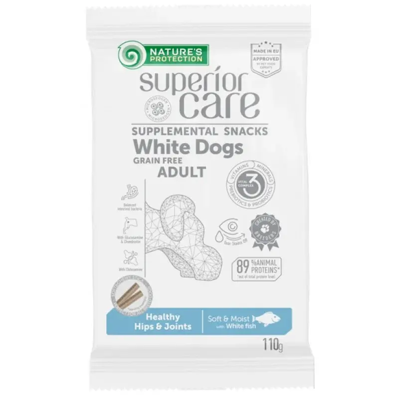 Recompense pentru caini Nature s Protection Superior Care Hips Joints cu peste alb 110 gr