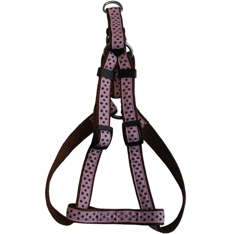Ham ajustabil din nylon, roz, cu buline, 15 mm x 30-50 cm