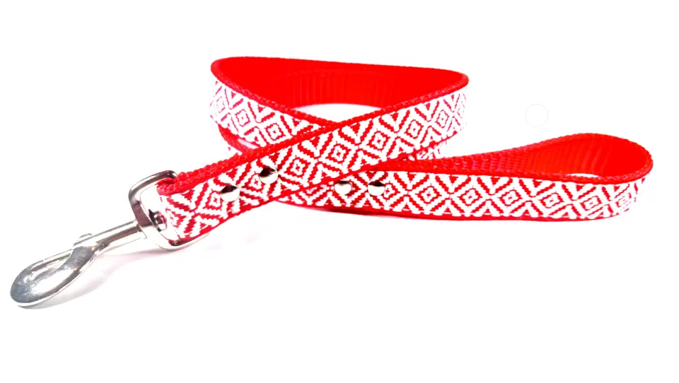 Lesa traditionala, alba cu rosu, pentru caini de talie mica si medie, latime 20 mm x lungime 130 cm