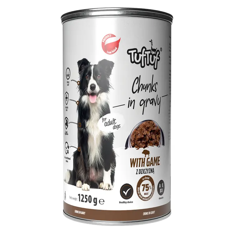 TUF TUF DOG -Hrana umeda CHUNKS cu VANAT- conserva 1250g