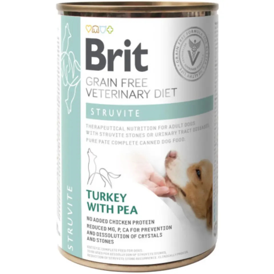 BRIT VD Struvite, XS-XL, Curcan, dietă veterinară, conservă hrană umedă fără cereale câini, sistem urinar, (în aspic), 400g