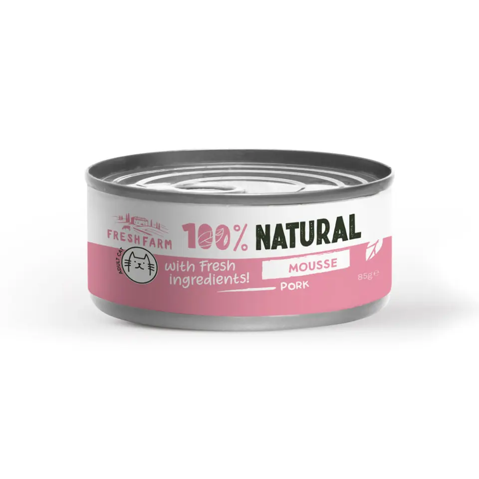 FRESH FARM Mousse, Porc, conservă hrană umedă fără cereale pisici, (pate), 85g