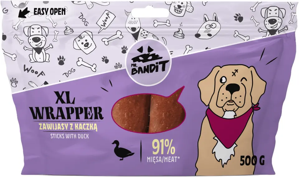 Recompense pentru caini Mr. Bandit WRAPPER XL, 13 cm, rata, 500g