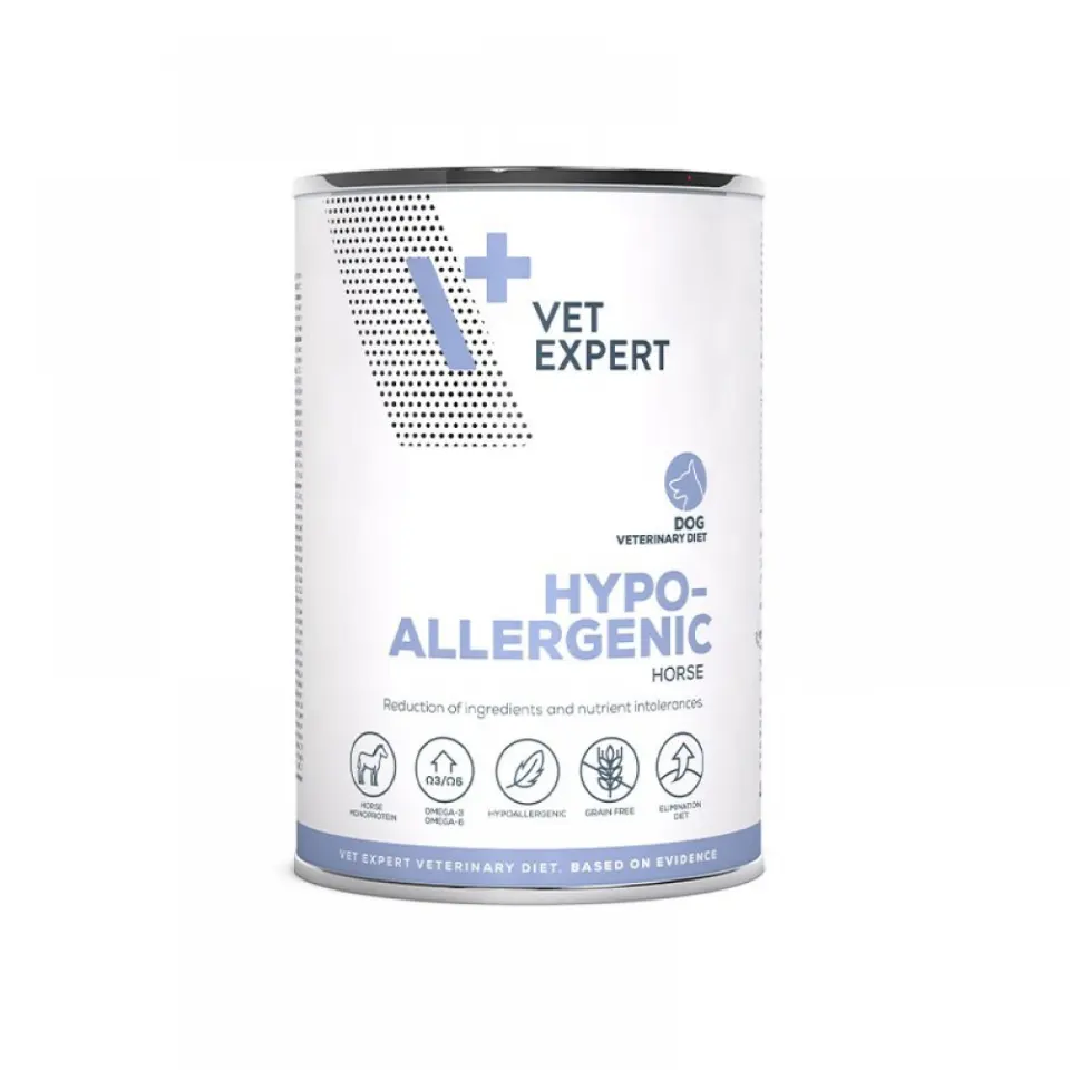 Dieta umeda pentru caini Vet Expert Hypoallergenic, carne de cal, 400 g