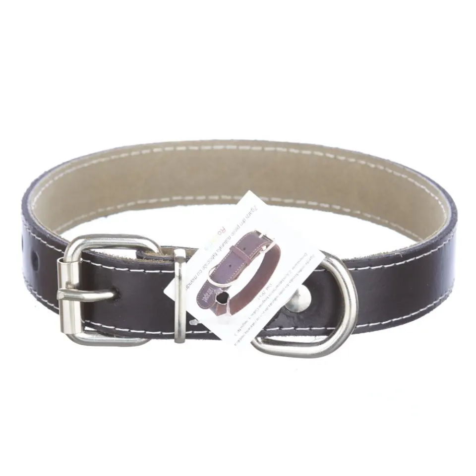 Zgarda din piele, neagra, pentru caini de talie mica si medie, 2.3 cm x 50 cm