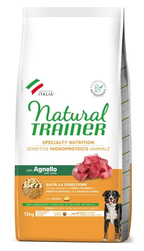 Hrana Uscata Caini, Natural Trainer, Sensitive No Gluten Medium-Maxi Adult, Miel, 12 kg