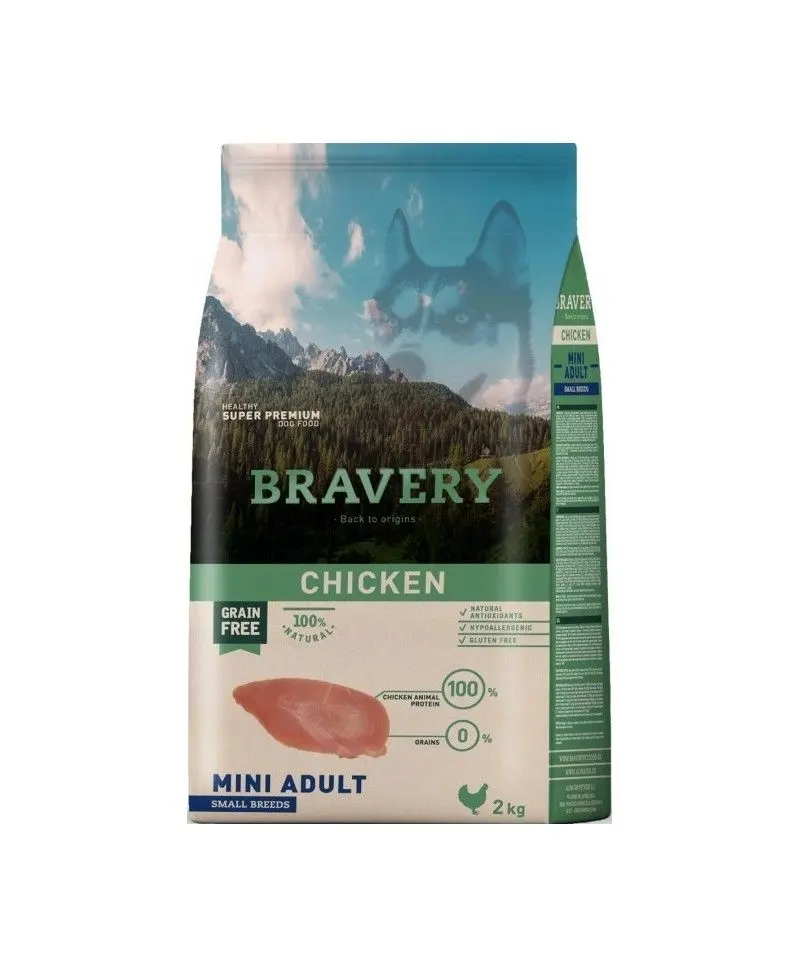 Hrana Uscata Caini, Bravery Dog, Mini Adult, Pui, 2 kg