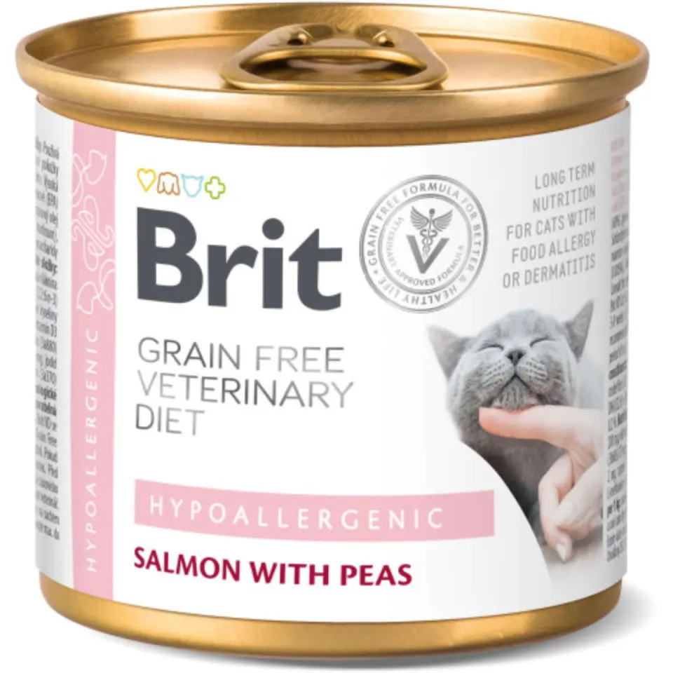 BRIT VD Ultra Hypoallergenic, Somon, dietă veterinară, conservă hrană umedă fără cereale pisici, alergii, (în aspic), 200g