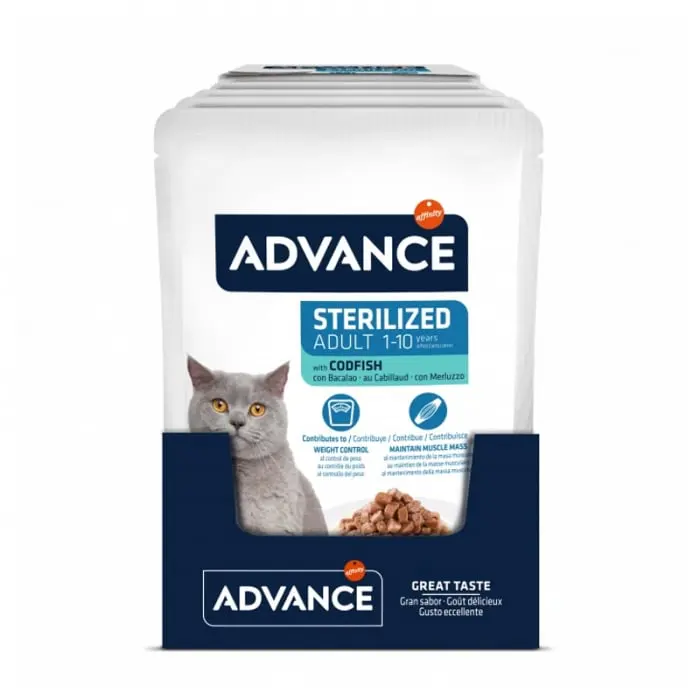 Set 12 buc x 85 gr Hrana umeda pentru pisici Advance Sterilised cu cod