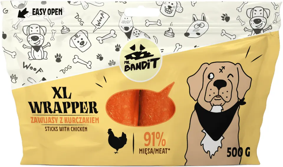 Recompense pentru caini Mr. Bandit WRAPPER XL, 13CM, pui, 500g