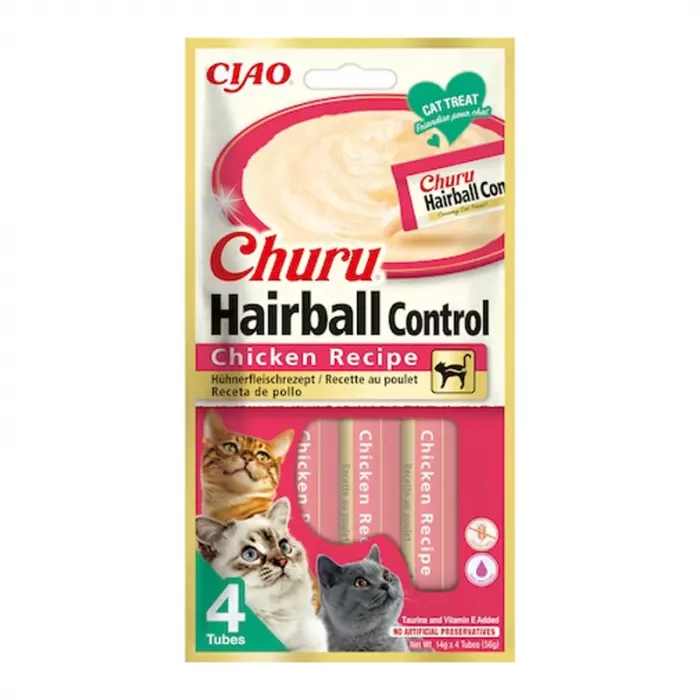 Recompense pentru pisici Churu Hairball Control cu pui 4 buc x 14 gr