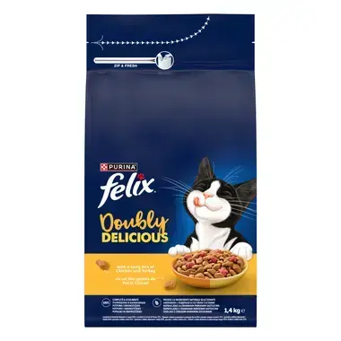 Hrana uscata pentru pisici Felix Doubly Delicious cu pui curcan 1,4 kg