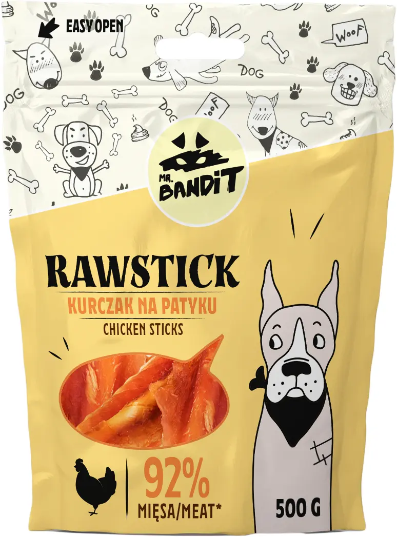 Recompense pentru caini Mr. Bandit RAWSTICK , pui, 500g