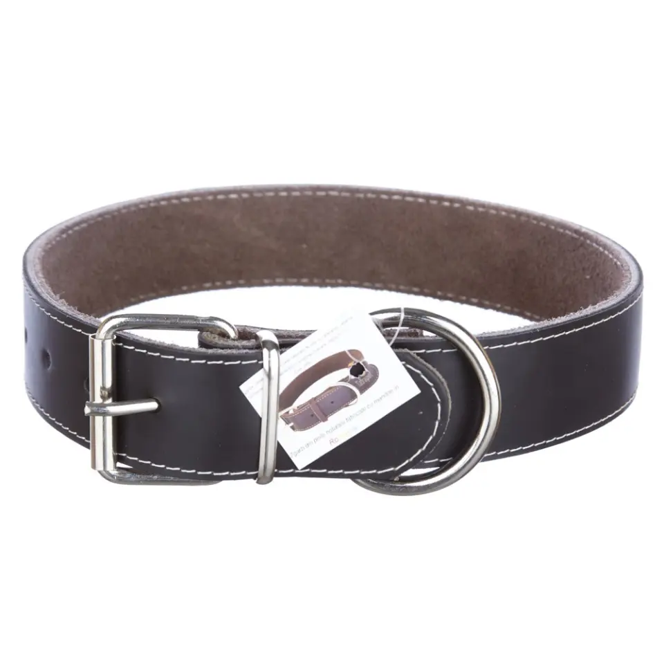 Zgarda din piele, neagra, pentru caini de talie medie si mare, 4 cm x 65 cm