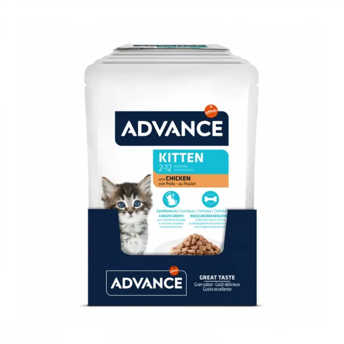 Set 12 buc x 85 gr Hrana umeda pentru pisici Advance Kitten cu pui