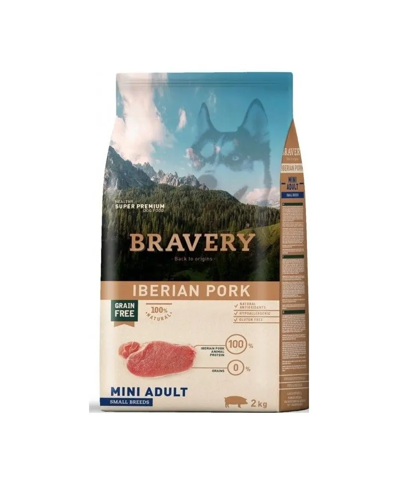 Hrana Uscata Caini, Bravery Dog, Mini Adult, Porc Iberic, 2 kg