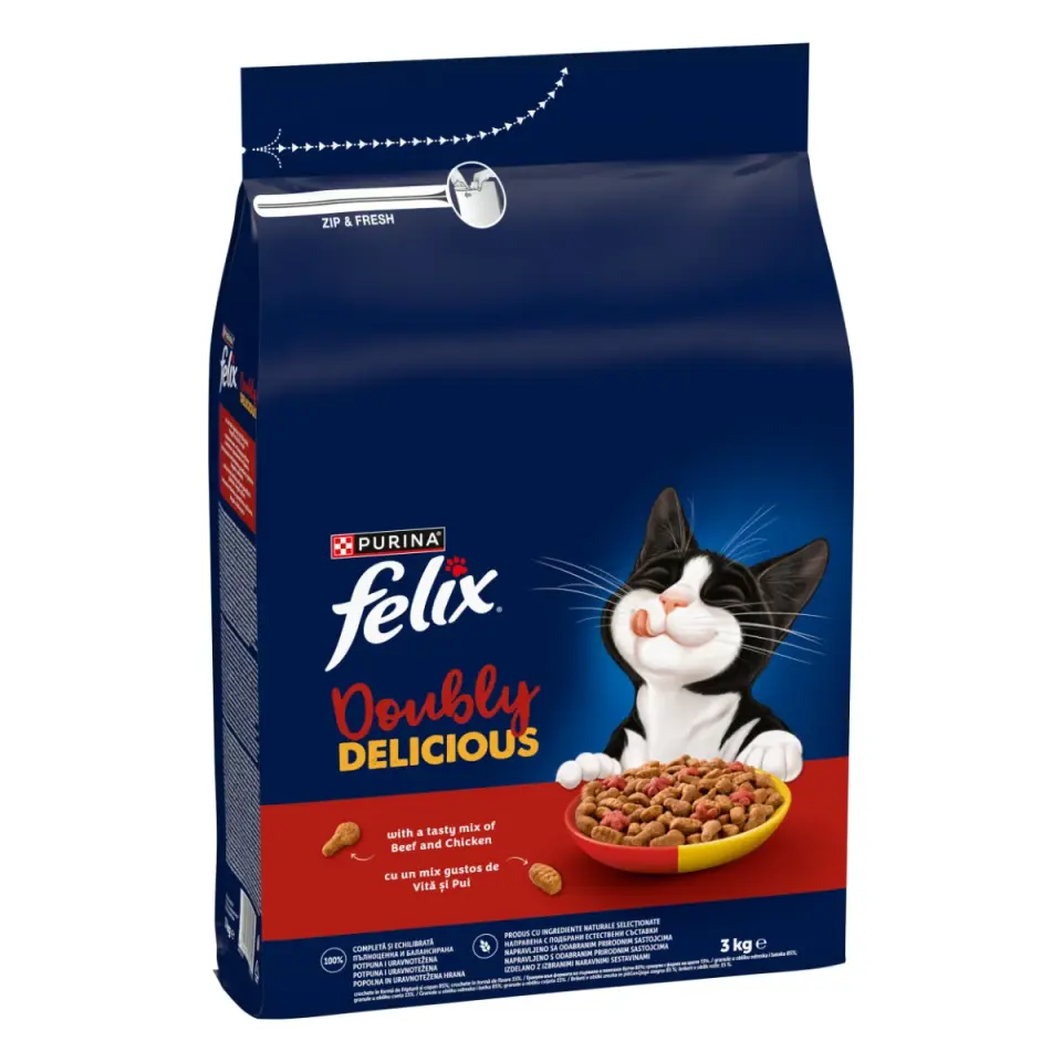 Hrana uscata pentru pisici Felix Doubly Delicious cu vita pui 3 kg
