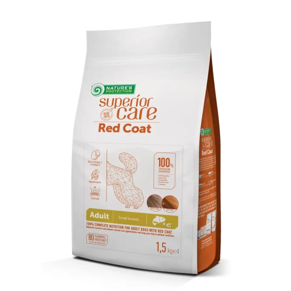 NATURES PROTECTION Superior Care Red Coat Small & Mini Breed, XS-S, Somon și Krill, hrană uscată fără cereale câini