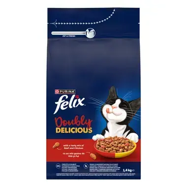Hrana uscata pentru pisici Felix Doubly Delicious cu vita pui 1,4 kg
