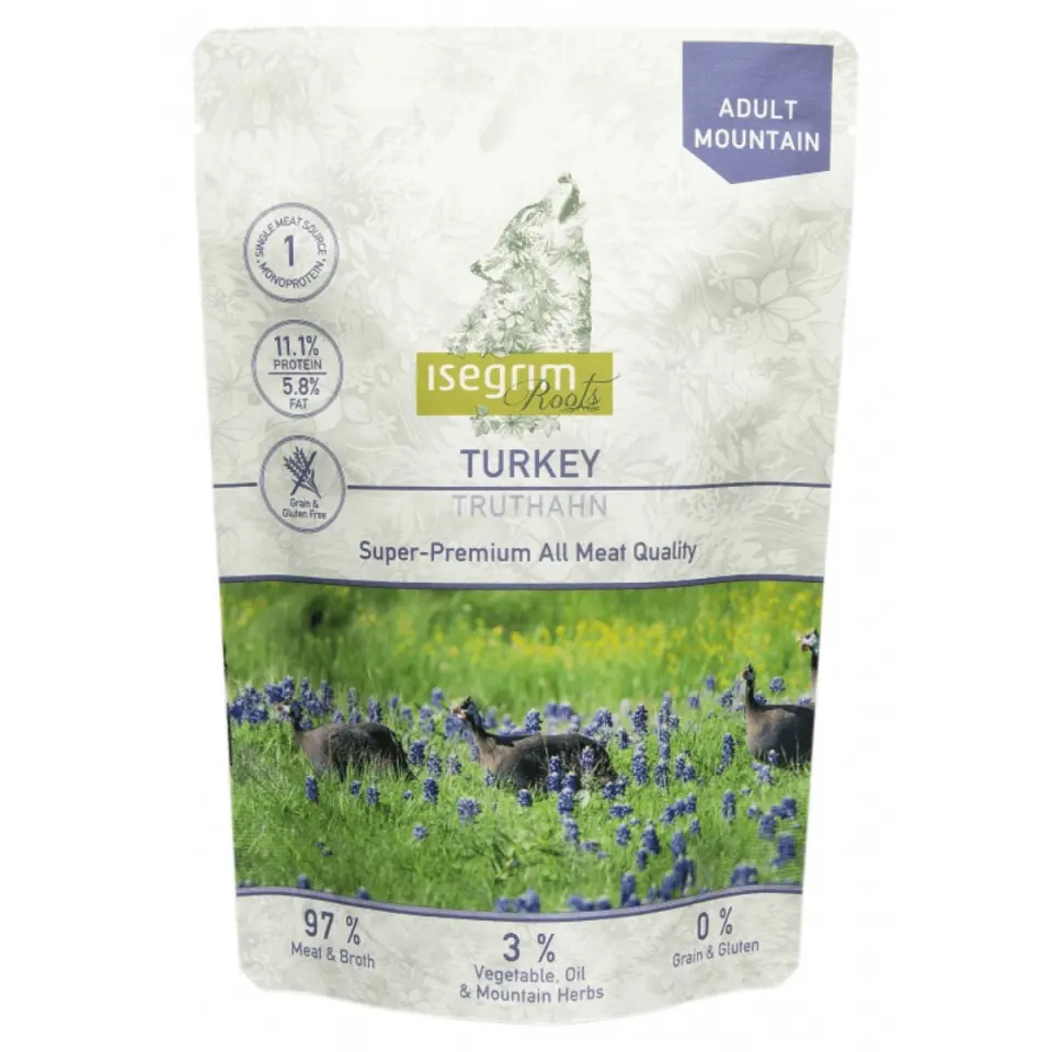 ISEGRIM, XS-XL, Curcan, plic hrană umedă monoproteică fără cereale câini, (în sos), 410g