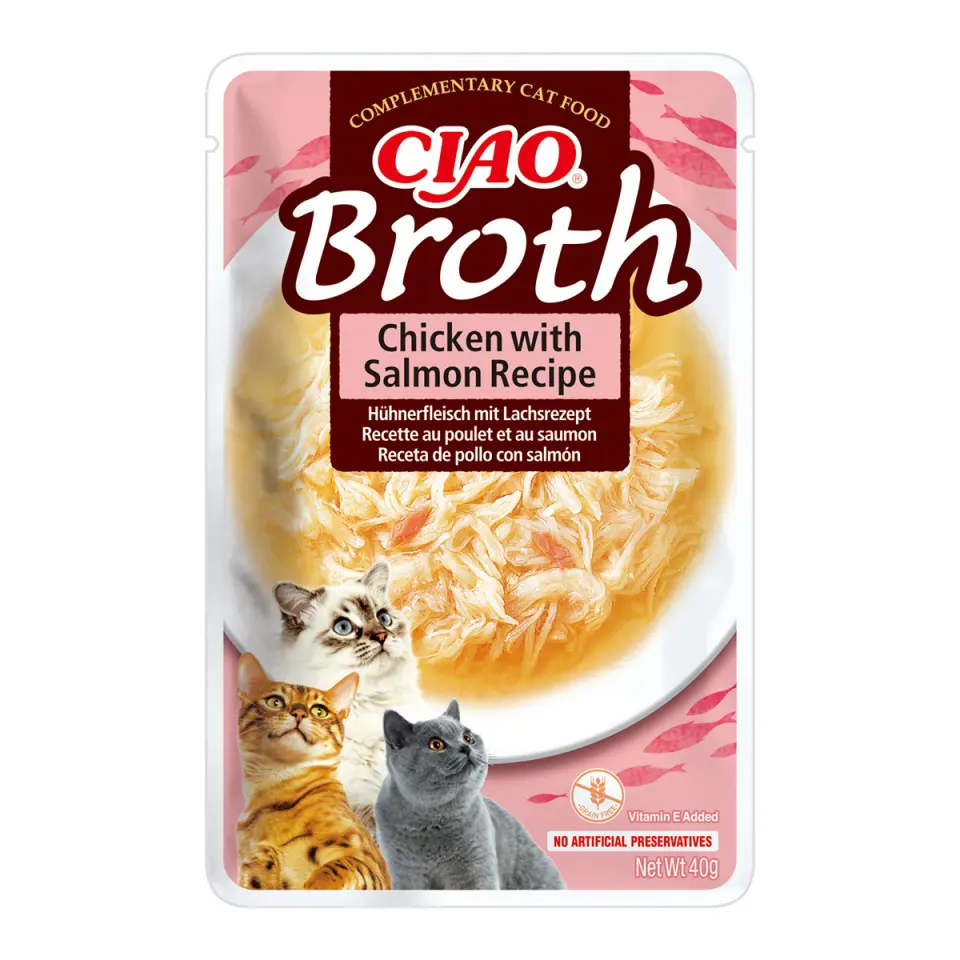Ciao Broth pentru Pisici cu Pui si Somon