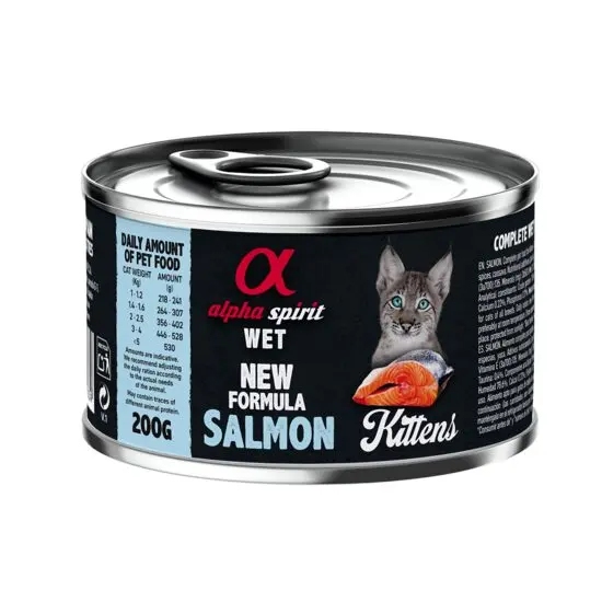 Hrană umedă Premium pentru pisică junior Alpha Spirit, cu somon, Pachet 5 X 200 g