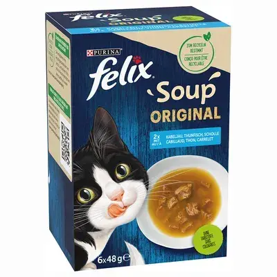Hrana umeda pentru pisici Felix Soup Original Fish Flavours ( 6 buc x 48 gr )
