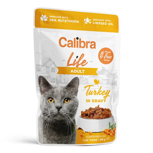Calibra Cat Life Pouch Adult Turkey in Gravy, Pachet 5 X 85 g