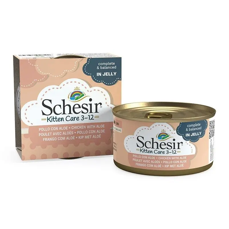 Hrana umeda pisici, Schesir Kitten Chicken with Aloe in Jelly, 85 g