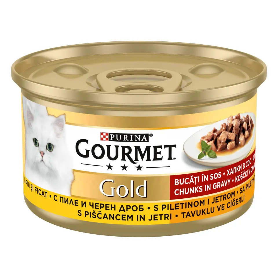 GOURMET GOLD Bucatele de Carne in Sos, Pui si Ficat, 85 g