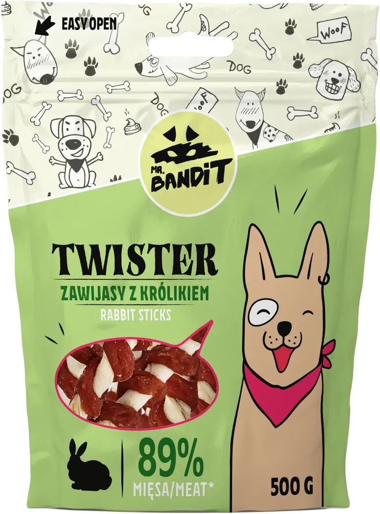 Recompense pentru caini Mr. Bandit TWISTER,iepure, 500g