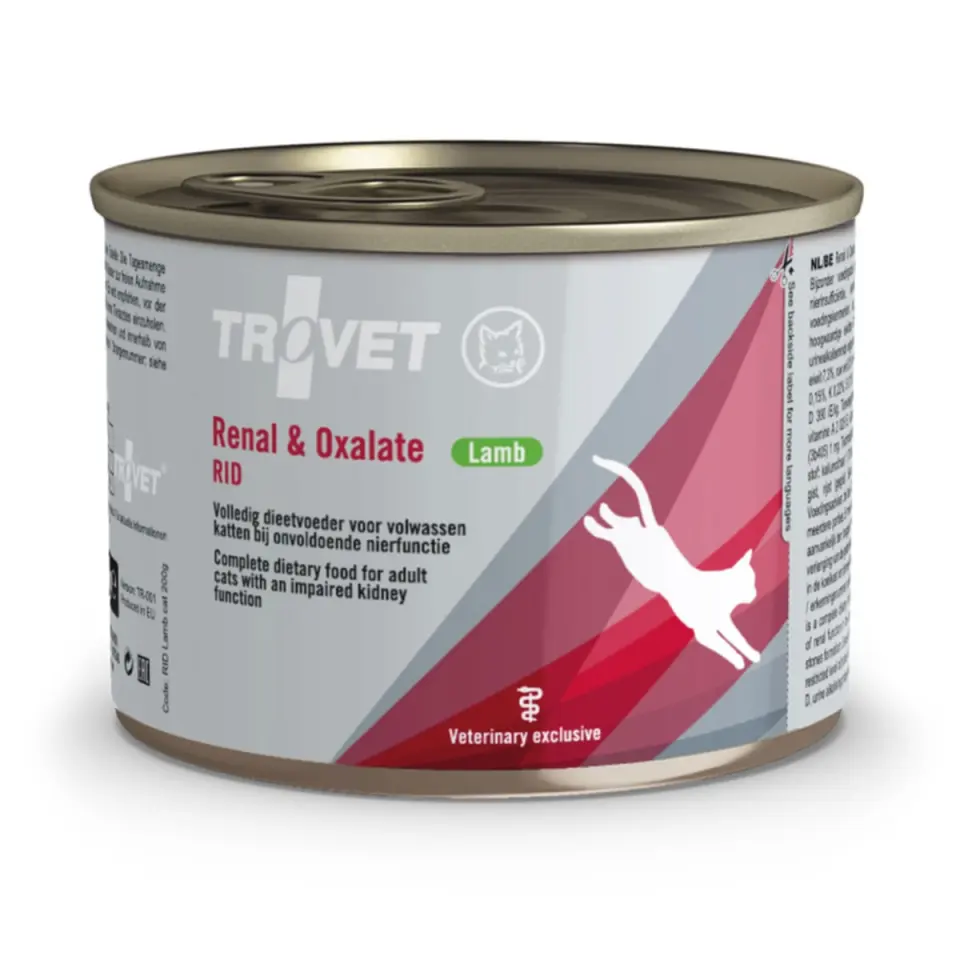 TROVET Renal & Oxlate RID, Miel, dietă veterinară, conservă hrană umedă pisici, sistem renal, sistem urinar, (pate), 200g