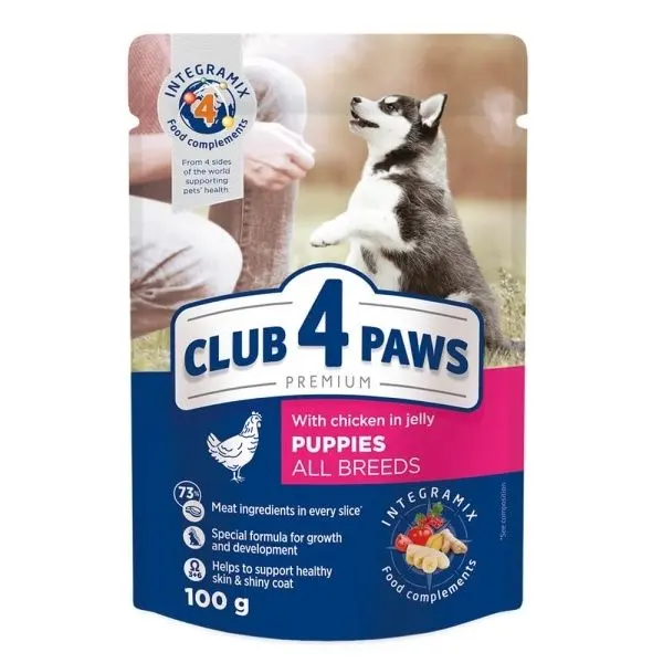 Hrana umeda premium caini, Club 4 Paws Puppy All Breeds, Pui, 100 g