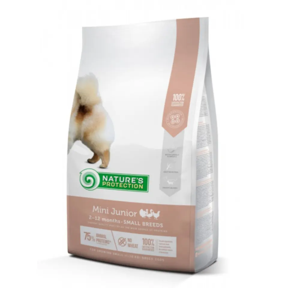 NATURES PROTECTION Junior Small Breed, XS-S, Pui și Krill, hrană uscată câini junior NATURES PROTECTION Mini Junior, Pasăre cu Krill, hrană uscată câini juniori, 7.5kg