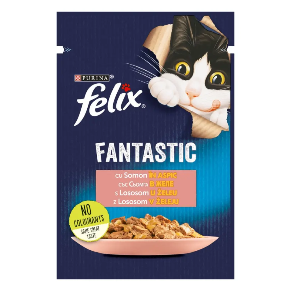 PURINA Felix Fantastic, Somon, hrană umedă pisici, (în aspic)