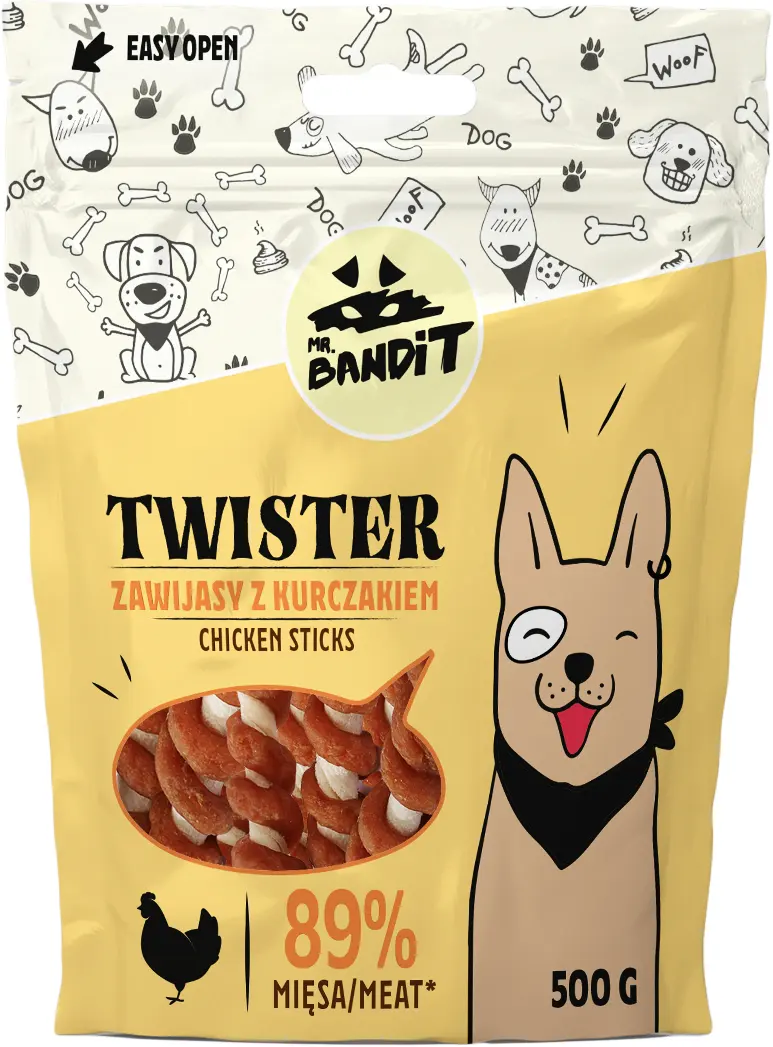 Recompense pentru caini Mr. Bandit TWISTER, pui, 500g