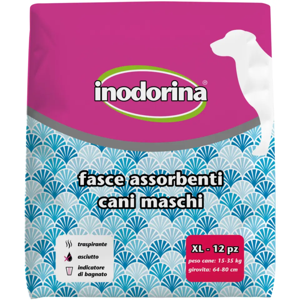 Scutece pentru câini masculi Inodorina XL: 12 bucăți, circumferință 64-80 cm
