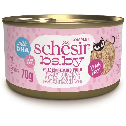 Hrana umeda pentru pisici Schesir Baby Conserva, Supă cu Pui și Ficat 70 gr