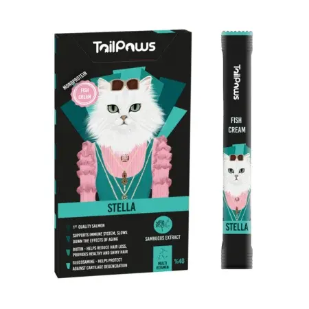 Gustare pentru pisici Tail Paws Stella Crema cu somon vitamine 5 buc pachet
