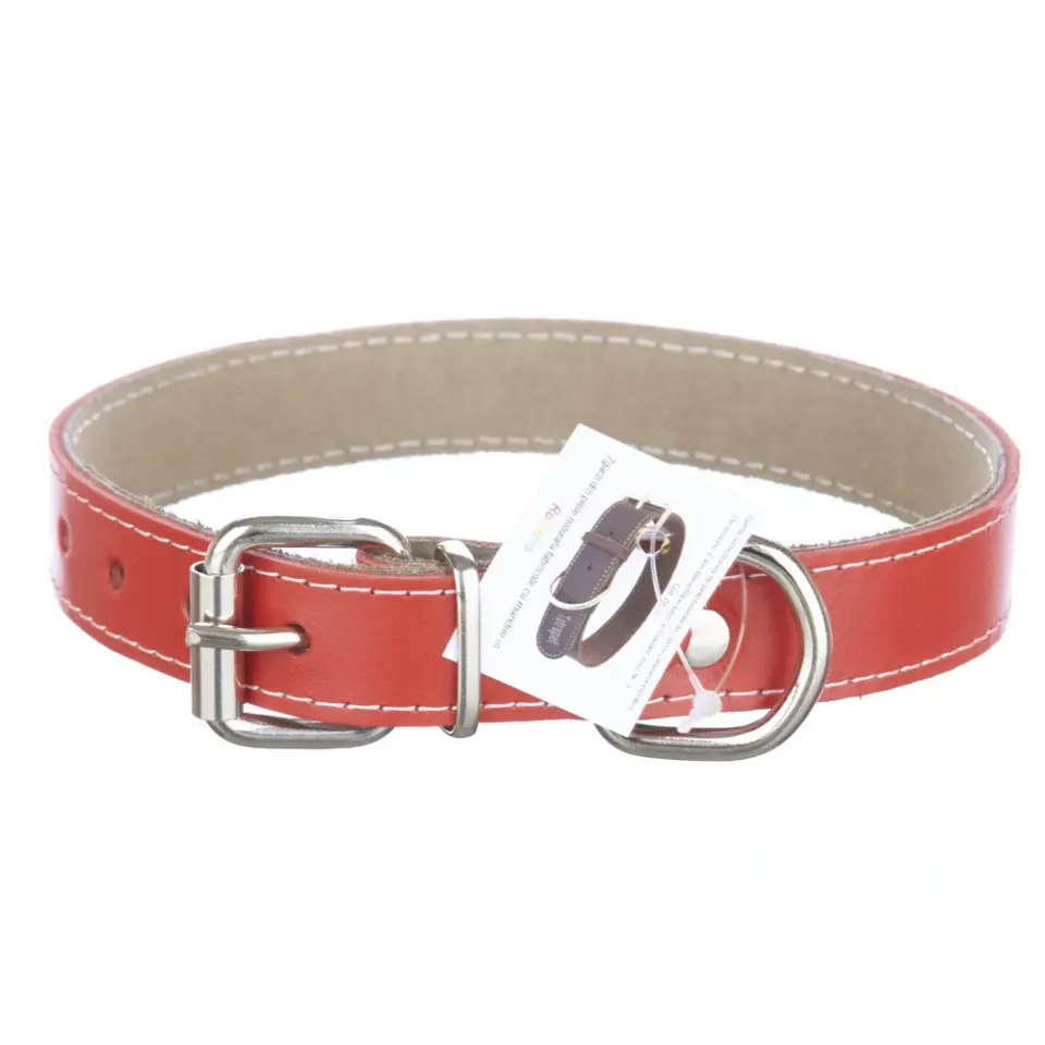 Zgarda din piele, rosie, pentru caini de talie mica si medie, 2,3 cm x 50 cm