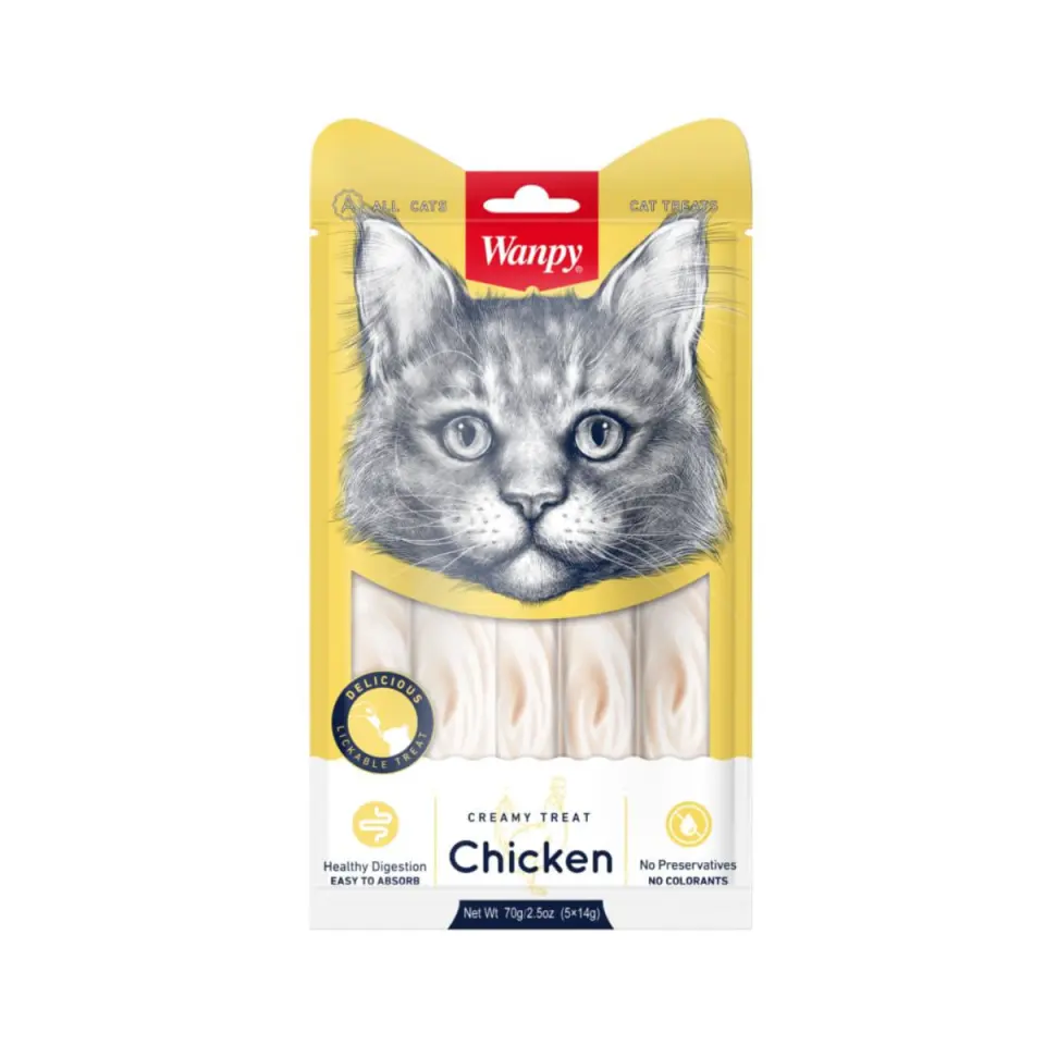 WANPY Creamy Treat, Pui, punguță recompense pisici, (piure), 70g